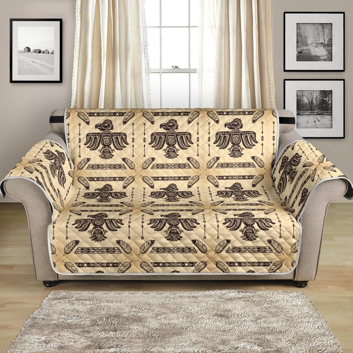 Brown Background Native American Themed Pattern Sofa Couch Protector Cover
