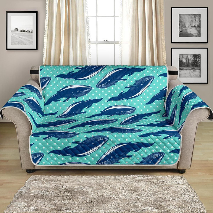A School Of Whales On Polka Dot Pattern Sofa Couch Protector Cover
