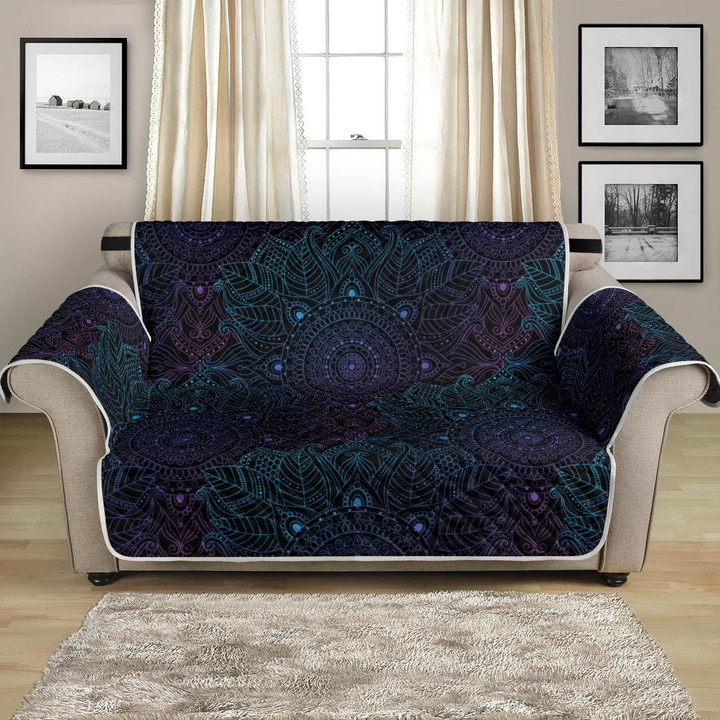 Boho Floral Mandala Dark Themed Pattern Sofa Couch Protector Cover
