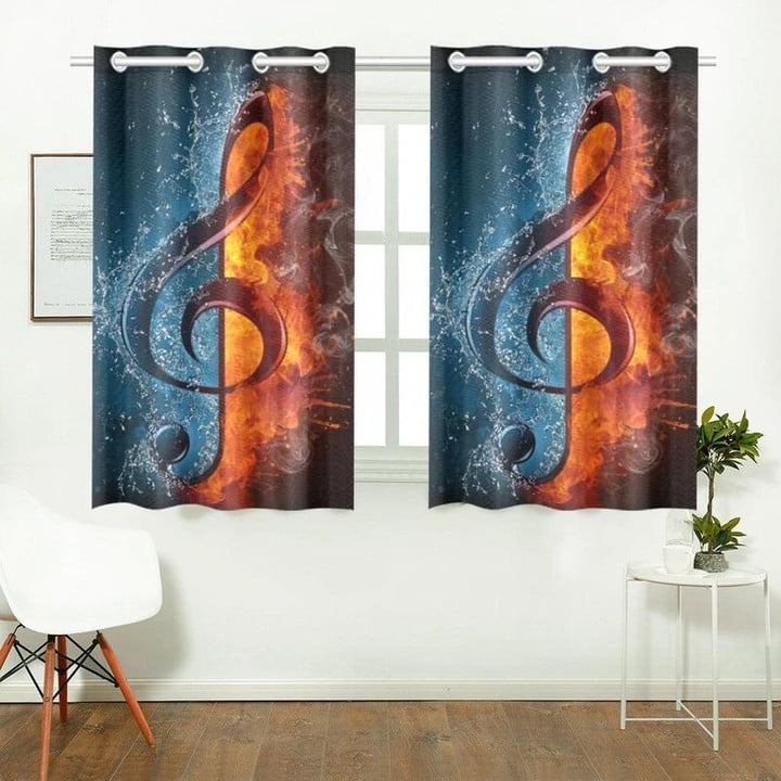 Treble Clef Ice And Fire Printed Window Curtains Home Decor