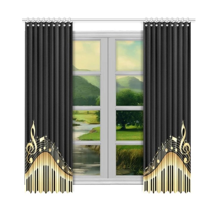 Piano Keys With Musical Notes Printed Window Curtains Home Decor