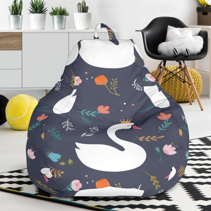 Queen Floral Swan Pattern Print Bean Bag Cover