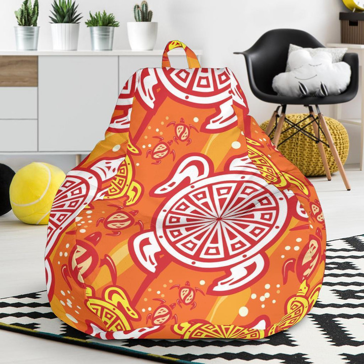 Sea Turtle Hawaiian Orange Pattern Print Bean Bag Cover
