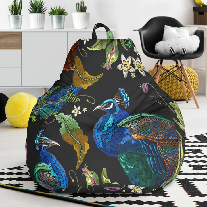 Peacock Rose Pattern Print Bean Bag Cover