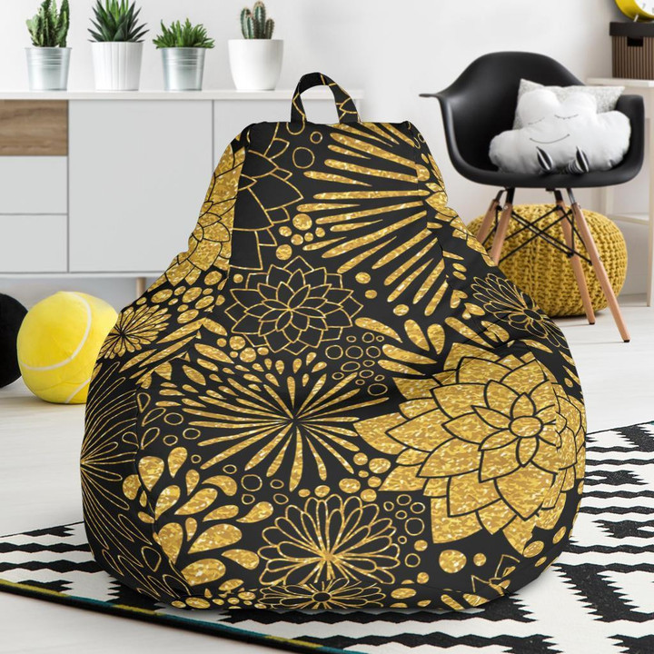 Gold Glitter Floral Pattern Print Bean Bag Cover