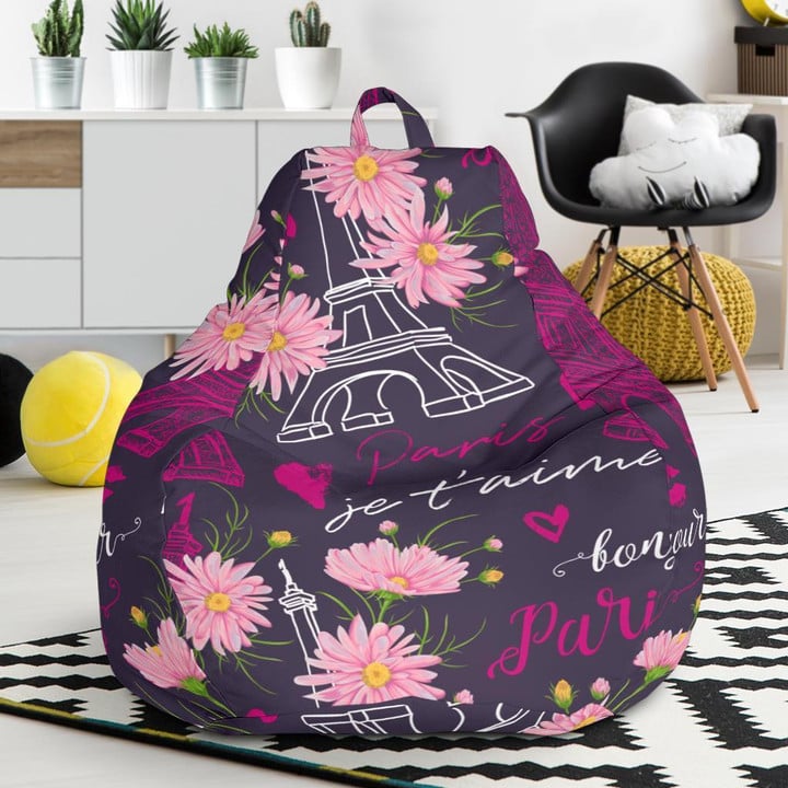 Eiffel Tower Floral Pattern Print Bean Bag Cover