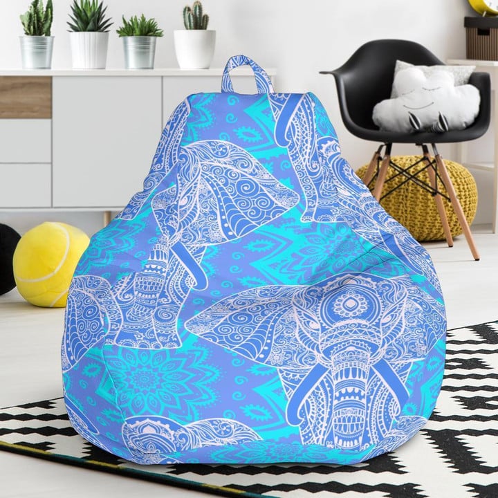 Blue Elephant Mandala Print Bean Bag Cover