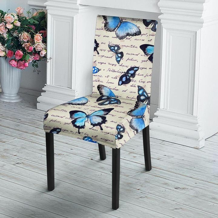 Blue Butterfly Watercolor Print Chair Cover