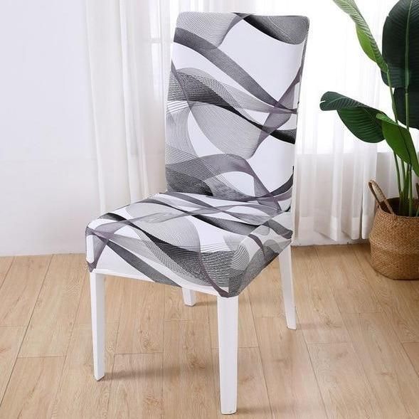 Black And White Abstract Wave Pattern Dining Chair Cover