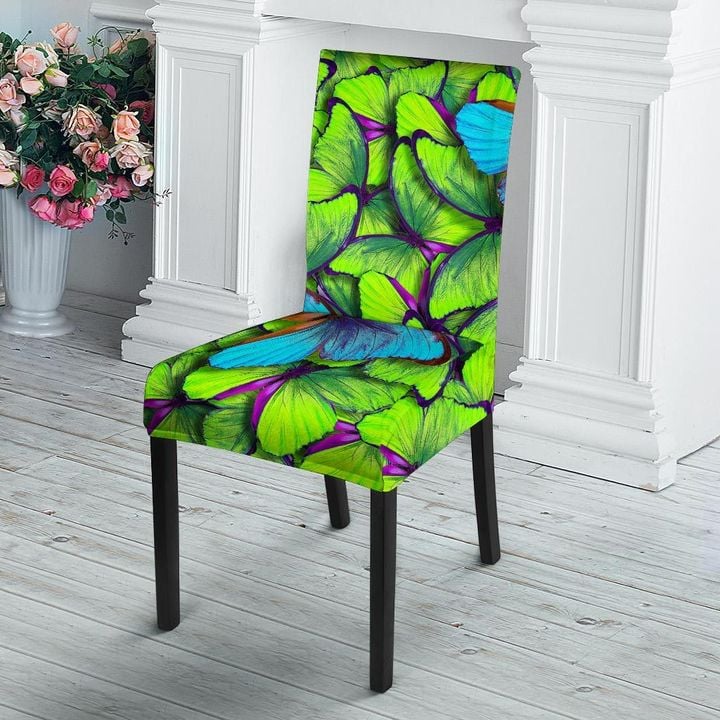 Green And Blue Butterfly Print Chair Cover