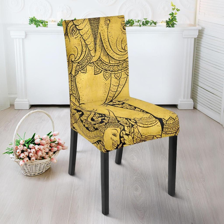 Thai Golden Elephant Print Chair Cover