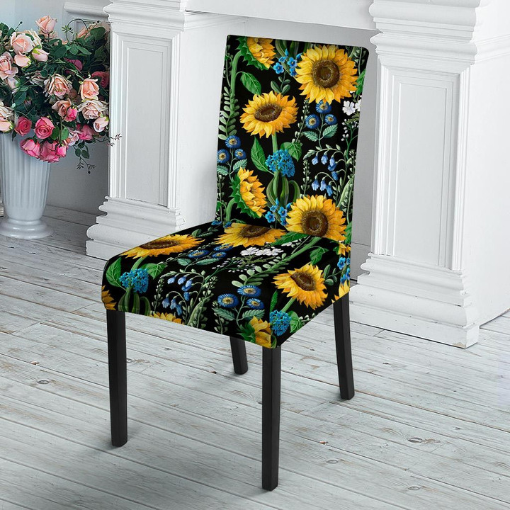 Black Sunflower Floral Chair Cover