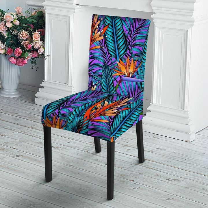 Neon Palm Leaf Tropical Print Chair Cover