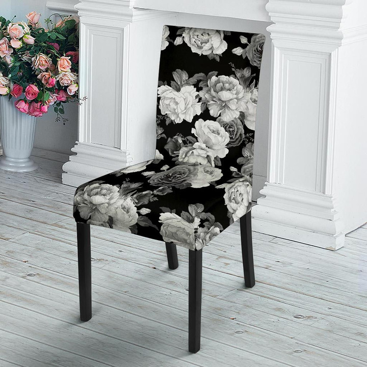 Monochrome Rose Floral Chair Cover