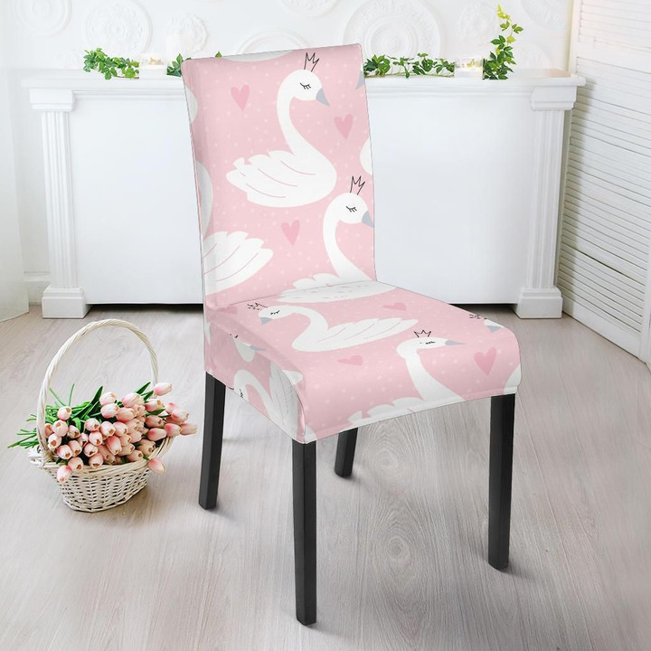 Pink Swan Pattern Print Chair Cover