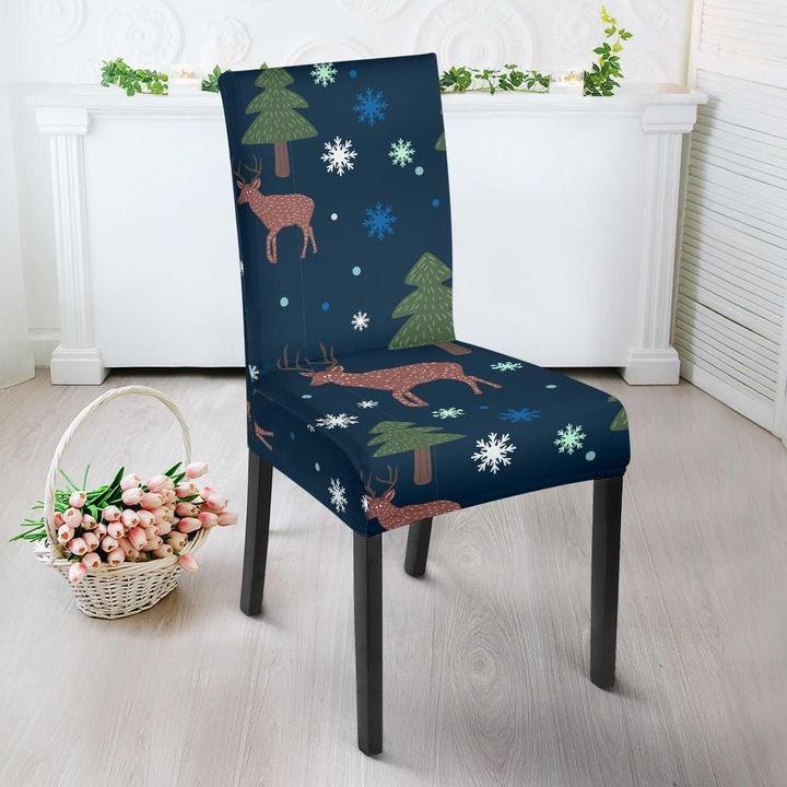 Christmas Tree Moose Pattern Print Chair Cover