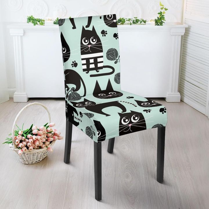 Black Kitten Cat Pattern Print Chair Cover