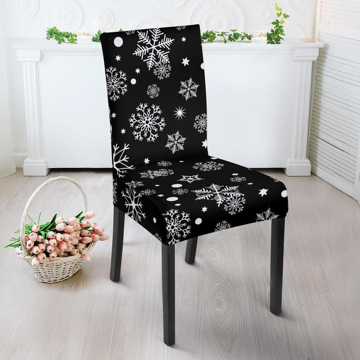 Black Snowflake Pattern Print Chair Cover