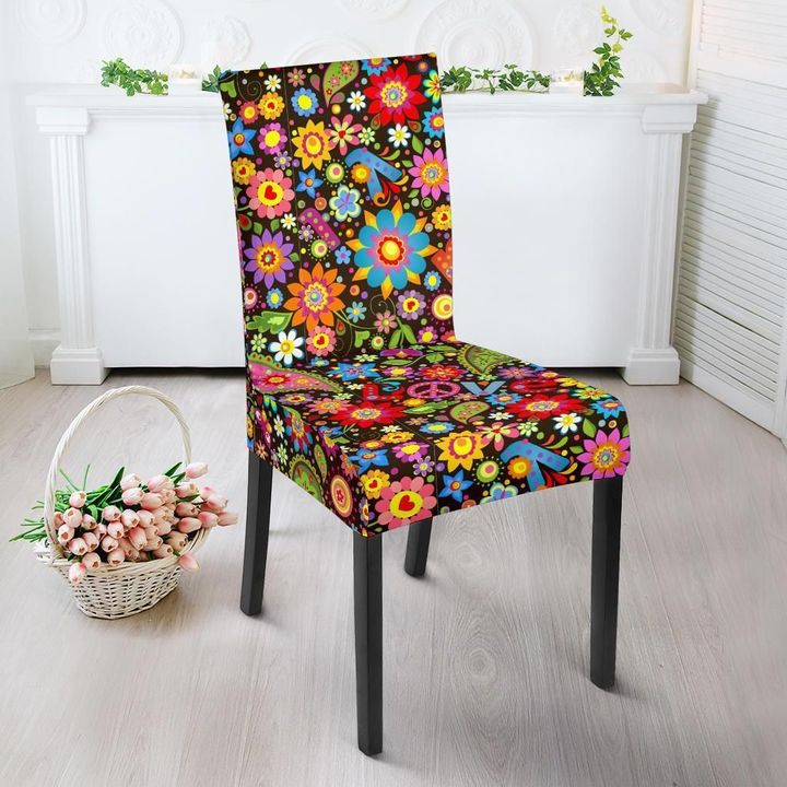 Hippie Paisley Floral Peace Sign Pattern Print Chair Cover
