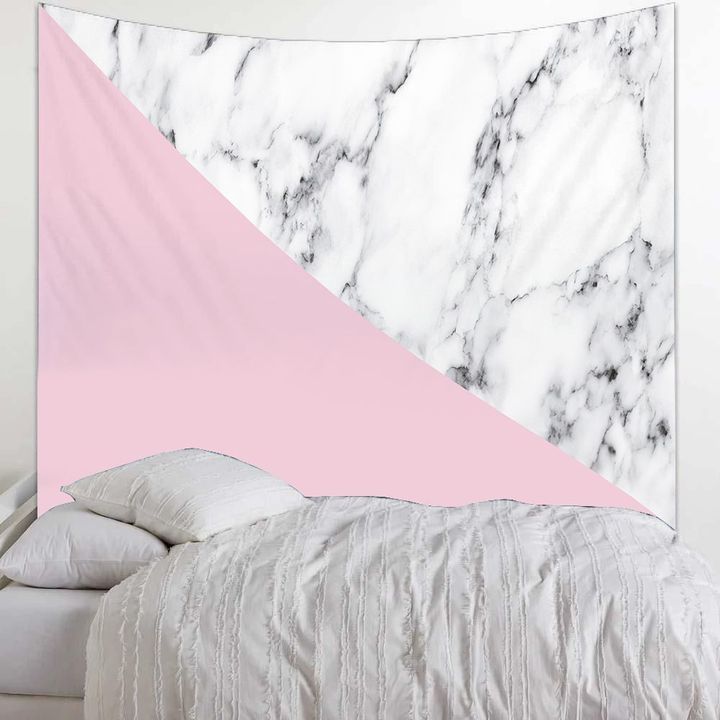 Pink Marble And Grey Art Printed Wall Tapestry