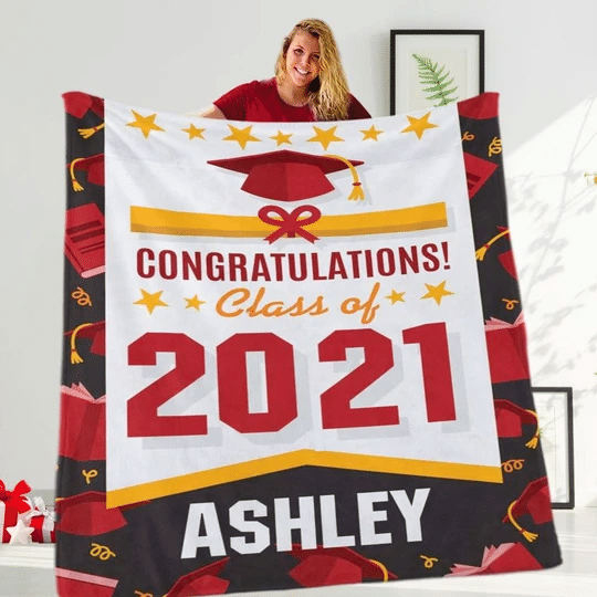 Red Yellow Pattern Personalized Graduation Back To School Custom Name Year Fleece Blanket