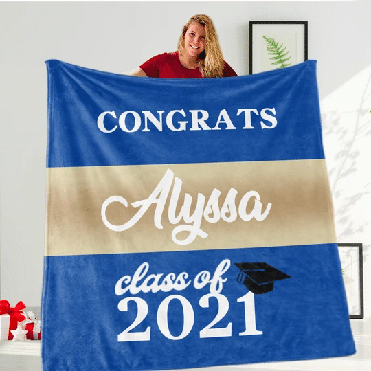 Blue Brown Personalized Graduation Back To School Custom Name Year Fleece Blanket