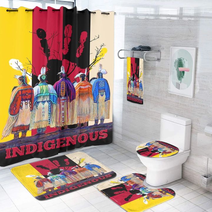 Native American Indigenous Shower Curtain And Bath Mat Bathroom Set Home Decor