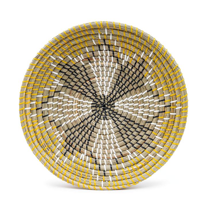 Lemon Lush Floral Pattern Handcrafted Wicker Rattan Wall Hanging Basket Bowl Tray Decorative For Living Room Bedroom