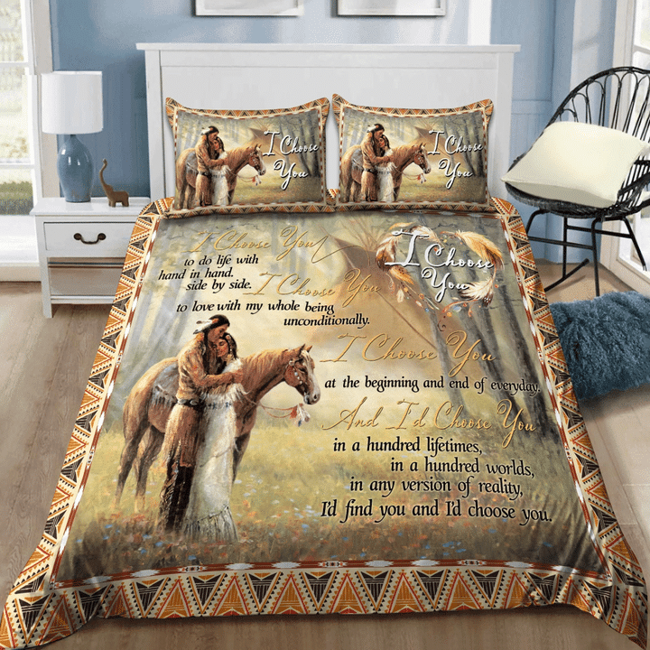 Native American Couple With Love Quotes Duvet Cover Bedding Set Bedroom Decor