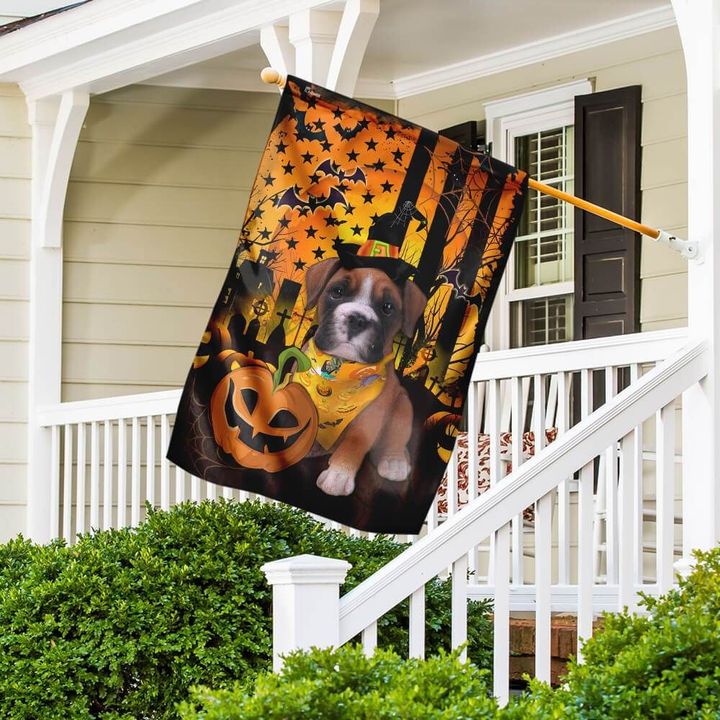 Witchy Boxer Dog Halloween Black American Flag Garden Flag House Flag