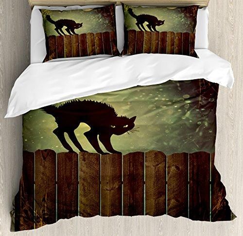 Halloween Angry Aggressive Cat On Old Wood Fences Duvet Cover Bedding Set Bedroom Decor
