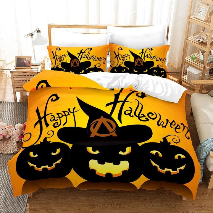 Black Pumpkin Lanterns Happy Halloween Duvet Cover Bedding Set Bedroom Decor