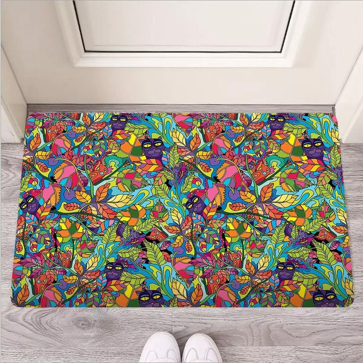 Psychedelic Jungle Forest Floral Door Mat