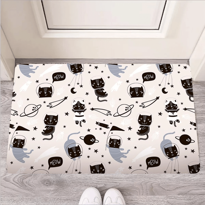 Cute Meow Astronaut Cat Print Door Mat