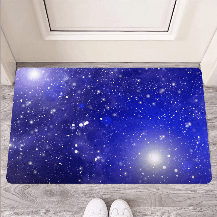 Blue Stardust Space Galaxy Door Mat