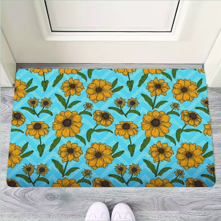 Blue Zigzag Sunflower Door Mat