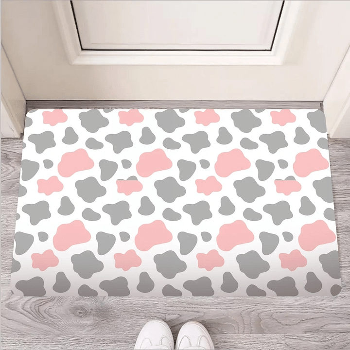 Pink And Grey Cow Print Door Mat