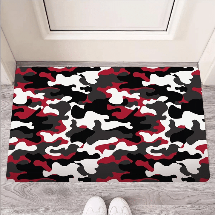 Red And Black Camouflage Print Door Mat