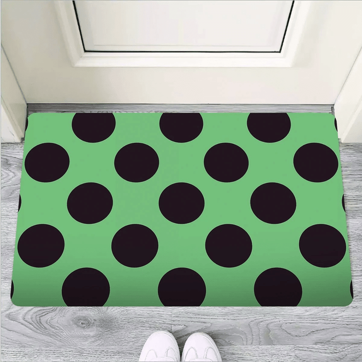Green And Black Polka Dot Door Mat