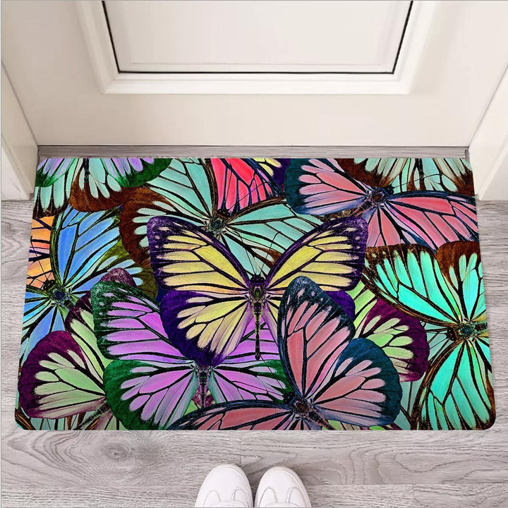 Colorful Butterfly Print Door Mat