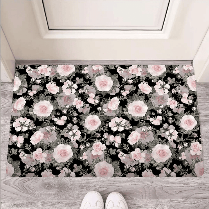 Pink Rose Floral Pattern Print Door Mat