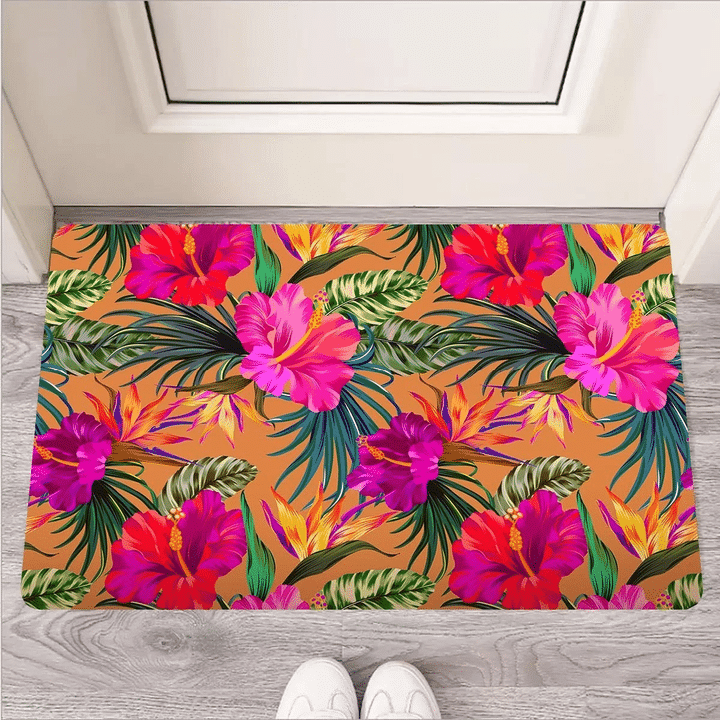 Hibiscus Flower Hawaiian Yellow Print Door Mat