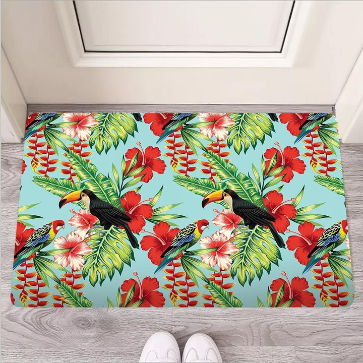 Hawaiian Bird Floral Print Door Mat