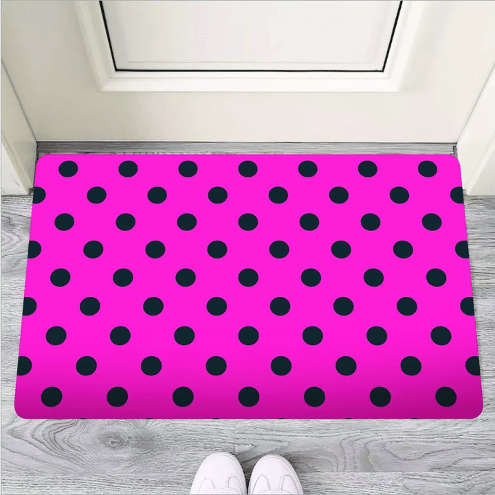 Pink And Black Polka Dot Door Mat