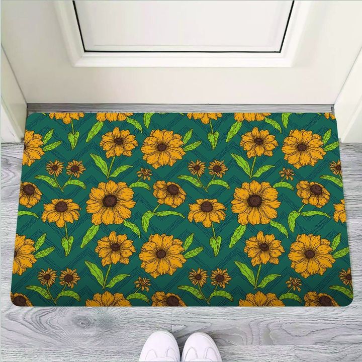 Green Zigzag Sunflower Door Mat