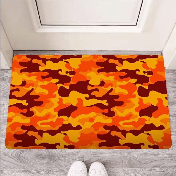 Orange Camo Print Door Mat