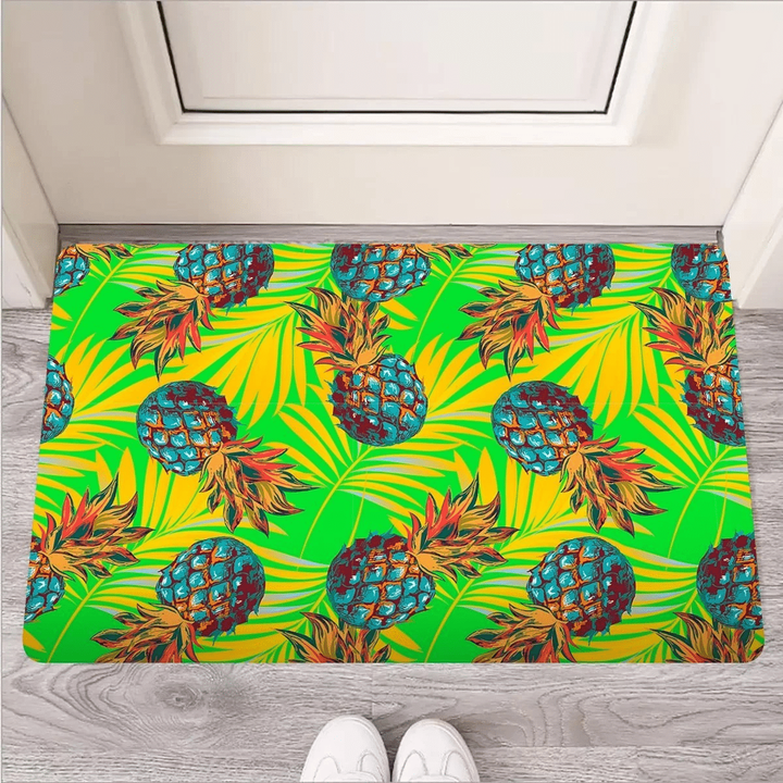 Neon Pineapple Hawaiian Print Door Mat