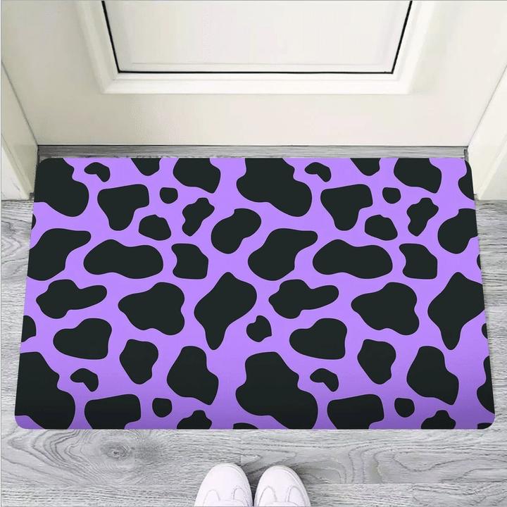 Black And Purple Cow Print Door Mat