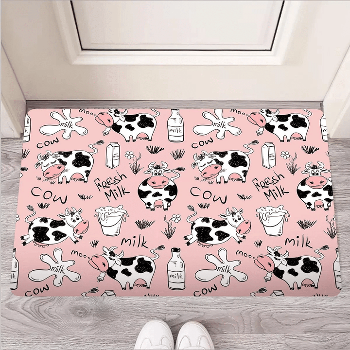 Pink Cow And Milk Print Door Mat