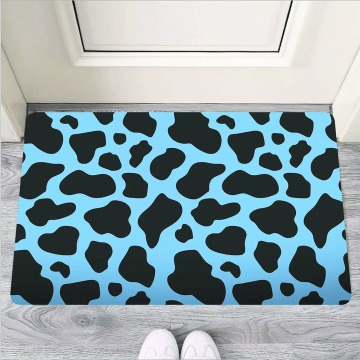 Black And Blue Cow Print Door Mat